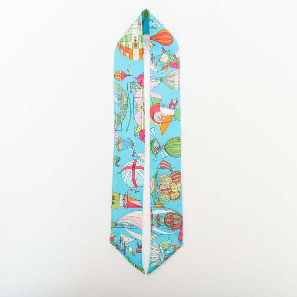 Hermes 2022 Les Folies du Ciel Blue Silk Twilly Scarf